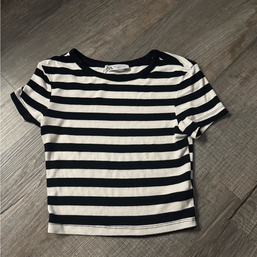 Zara Black and White Striped Crop Top